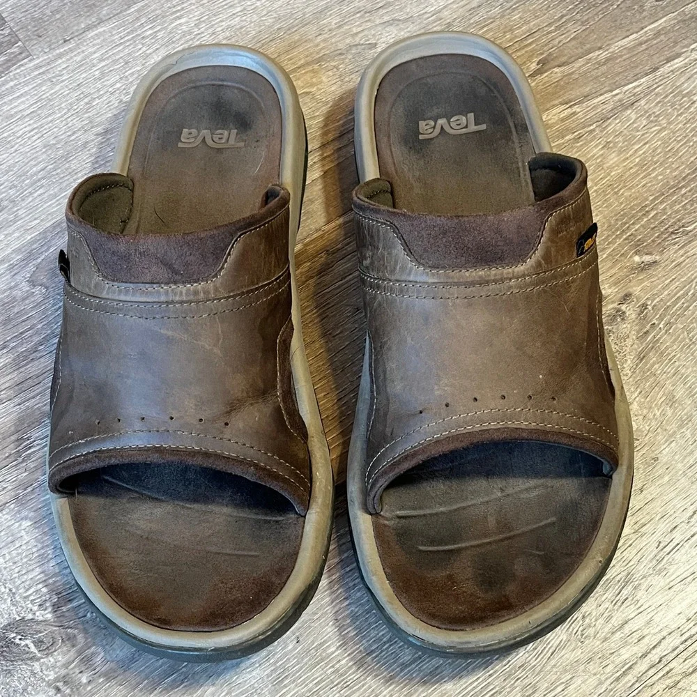 Teva Mens Langdon Slide Waterproof Leather Sandals Walnut Brown 1015150 Size 11